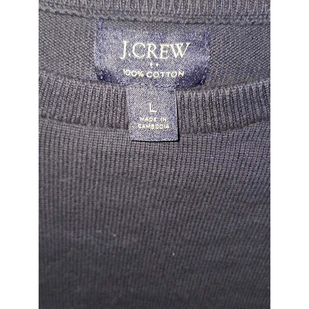 J.Crew Mens Navy Blue 100% Cotton Long Sleeve Crewneck Pullover Sweater Size L